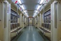 Moscow - 04 august 2018: Interior of the empty carriage in moscow subway. Royalty Free Stock Photo
