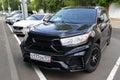 Moscow. Autumn 2018. Black Toyota Highlander in Khann tuning, wide body kit, tuned grill and front bumper. Parked on the street