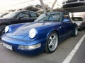 Moscow. Autumn 2018. Blue Classic Porsche 911 Targa on parking. 964 convertible Royalty Free Stock Photo