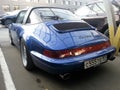 Moscow. Autumn 2018. Blue Classic Porsche 911 Targa on parking. 964 convertible parked Royalty Free Stock Photo