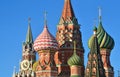 Moscow, Basil`s cathedral on Red square and Spasskaya Tower of Moscow Kremlin, Russia