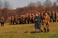 Moscow battle historical reenactment. Russian and German soldiers-reenactors Royalty Free Stock Photo