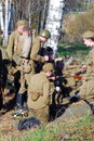 Moscow battle historical reenactment. Russian soldiers-reenactors Royalty Free Stock Photo