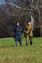 Moscow battle historical reenactment. Women soldiers-reenactors Royalty Free Stock Photo