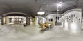 Moscow - 2018: Beautiful fashionable interior of furniture design store in modern mall with loft interior. Concrete floor with dar