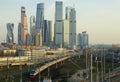 Moscow business center and railway tracks