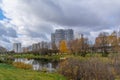 Moscow, Butovo district, new building, view from the window into the territory near the house, new houses, building. Royalty Free Stock Photo