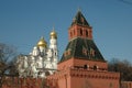 The Cathedral of the Archangel and Taynitskaya Tower, Kremlin, Moscow, Russia Royalty Free Stock Photo