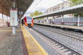 Moscow Central Ring transport railway arrival train on station Panfilovskaya