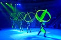 Moscow circus on ice on tour. Juggling with voluminous geometric figures