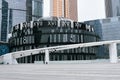Moscow City Business Center, view of a modern concert hall built in the shape of a clock on the city square, landmark