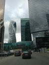 Moscow city business centre buildings, cars