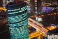 Moscow city business district night view from observation deck Royalty Free Stock Photo