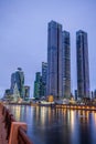 Moscow City skyscraper buildings with windows night view. Royalty Free Stock Photo