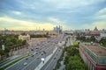 Moscow city. Modern building. Street panoramic photo.