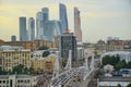 Moscow city. Modern building. Street panoramic photo.