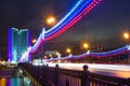 Moscow city night landscape. Novoarbatskiy bridge. Royalty Free Stock Photo