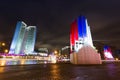 Moscow city night landscape. Novoarbatskiy bridge. Royalty Free Stock Photo