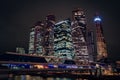 Moscow city night view with skyscrapers and a futuristic bridge Royalty Free Stock Photo