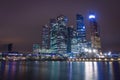 Moscow city night view with skyscrapers and a futuristic bridge