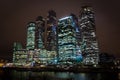 Moscow city night view with skyscrapers and Moskva river Royalty Free Stock Photo