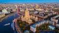 Moscow City with Moscow River in Russian Federation, Moscow skyline with the historical architecture skyscraper, Aerial view,