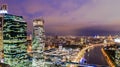 Moscow city skyline aerial view, Moscow International Business and Financial Center at sunset with Moscow river, Russia Royalty Free Stock Photo