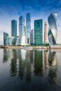Moscow City skyline. Moscow International Business Centre at day time with Moskva river Royalty Free Stock Photo