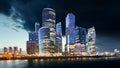 Moscow City skyline.  International Business Centre at night time with Moskva river Royalty Free Stock Photo