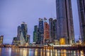 Moscow City skyscraper buildings with windows night view. Royalty Free Stock Photo