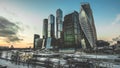 Moscow city skyscraper, Moscow International Business Centre at twilight time with Moscow river, Aerial view, Russia. Royalty Free Stock Photo