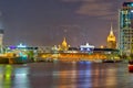 Moscow city skyscrapers and reflection in the Moscow river against the blue sky on a summer night Royalty Free Stock Photo