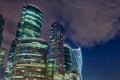 Moscow city skyscrapers and reflection in the Moscow river against the blue sky on a summer night Royalty Free Stock Photo