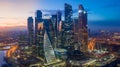 Moscow city sunset aerial view