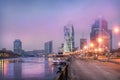 Moscow City under lilac clouds