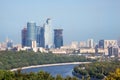 Moscow city urban view. Moscow river on near plan