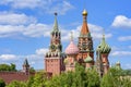 Moscow cityscape with Cathedral of Vasily the Blessed Saint Basil`s Cathedral and Spasskaya Tower on Red Square, Russia Royalty Free Stock Photo