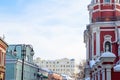 Moscow cityscape - urban houses and Church