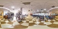 Moscow-2018: 3D spherical panorama with 360 degree viewing angle of empty interior of bicycle store with a lot of bike. Full equir