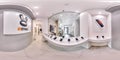 Moscow - 2018: 3D spherical panorama with 360 degree viewing angle of fashionable interior of electronics store with phones. Ready