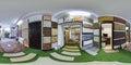 Moscow-2018: 3D spherical panorama with 360 degree viewing angle of the hardware store interior with paving slab and decorative ti