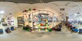 Moscow - 2018: 3D spherical panorama with 360 degree viewing angle of the interior of the store with tools and equipment for agric