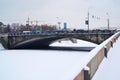 Moscow  December 15  2020. Bridge over the icy Moscow river in winter  editorial Royalty Free Stock Photo