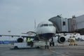 Moscow, Domodedovo 2.09.2020 - high loader loads luggage onto plane on airport