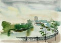 Moscow embankment watercolor art