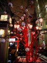 Moscow in the evening. New Year street decorations. The mahogany is hung with round lanterns