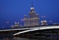 Moscow. High-rise building on Kotelnicheskaya embankment. Night view from the Moscow river Royalty Free Stock Photo