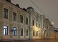 Building of Morozov mansion in Podsosensky lane, the center of Moscow. Winter night view.