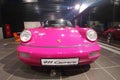 Moscow. February 2019. Front view, headlights and a hood of Porsche 930. Classic collectible Pink Porsche 911 carrera RS in