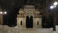 Ornate Grape gate with no people in Tsaritsyno park of Moscow. Winter night view.